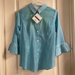 Gretchen Scott NWT Priss Shirt Blouse Turquoise Stripe